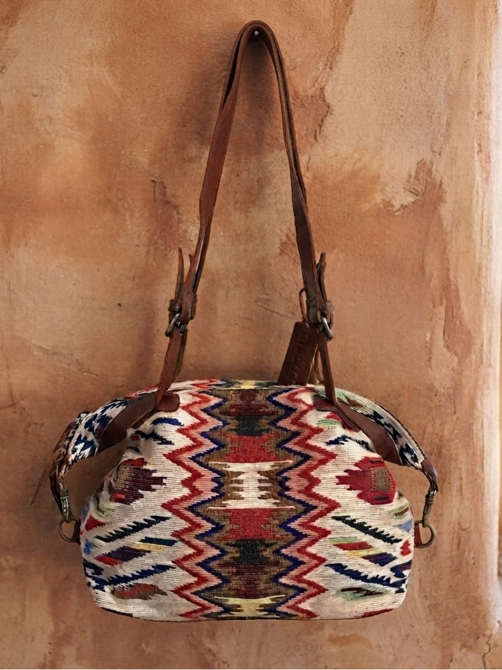 Mo & Co Bags Boho Southwestern Geometric Woven Leather Crossbody Shoulder Bag